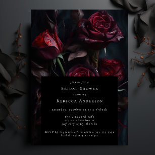 Dark Moody Black Gothic Rote Rosen Brautparty Einladung