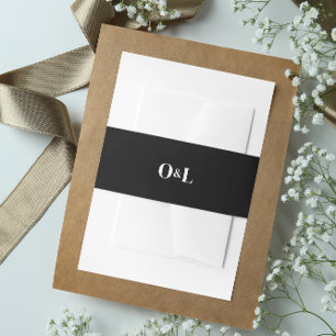 Dark Moody Black Minimalistisch Monogram Einladungsbanderole
