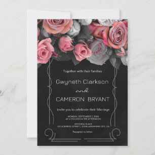Dark Moody Black Pink Florals Einladung