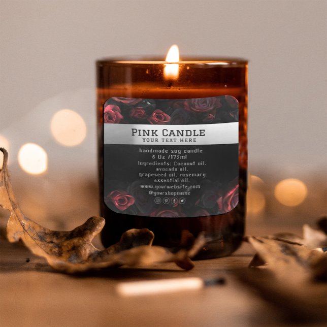 Dark Moody Black Red Florals Product Label Quadratischer Aufkleber (Dark Moody Black Red Florals #homemade #beauty #spa #cusmotics #roses #elegant red)