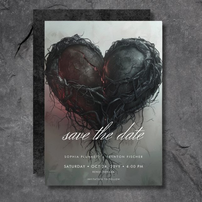 Dark Moody Black Twisted Heart Wedding Save The Date (Dark Moody Black Twisted Heart Wedding Save The Date)