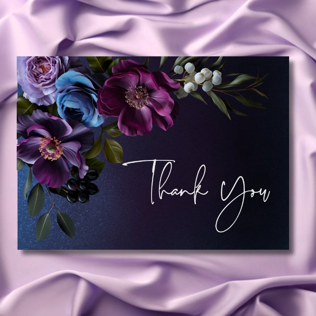 Dark Moody Blue Lavender Floral Brautparty Dankeskarte (Dark Moody Blue Lavender Floral Bridal Shower Thank You Card)