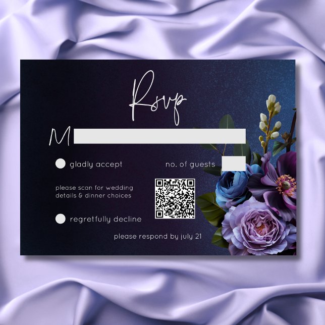 Dark Moody Blue Lavender Floral Moderne Hochzeit RSVP Karte (Dark Moody Blue Lavender Floral Modern Wedding RSVP Card)