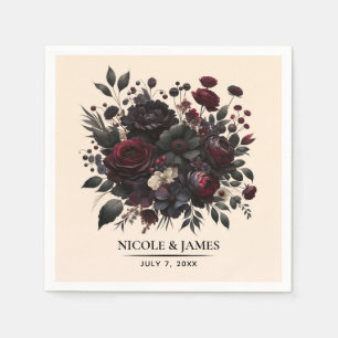 Dark Moody Blume Elegante Blumencreme Hochzeit Serviette