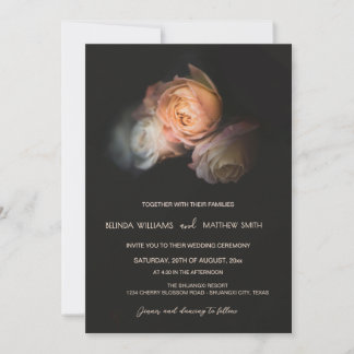 Dark Moody Blush Apricot Roses Wedding Einladung