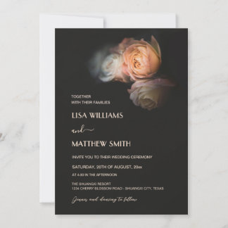 Dark Moody Blush Apricot Roses Wedding Einladung
