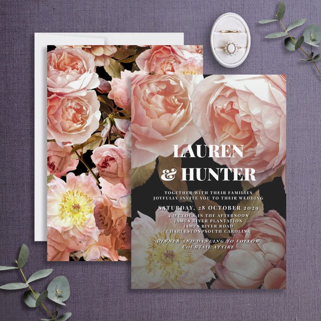 Dark Moody Blush Pink Botanical Wedding Inv Einladung (Von Creator hochgeladen)