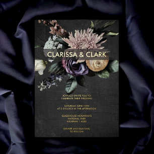 Dark Moody Bold Floral Black Lila Wedding Folieneinladung