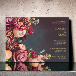 Dark Moody Bold Floral Marsala Wedding Einladung