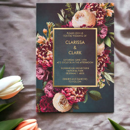 Dark Moody Bold Floral Marsala Wedding Einladung