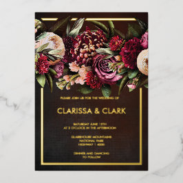 Dark Moody Bold Floral Marsala Wedding Foil Invit Folieneinladung