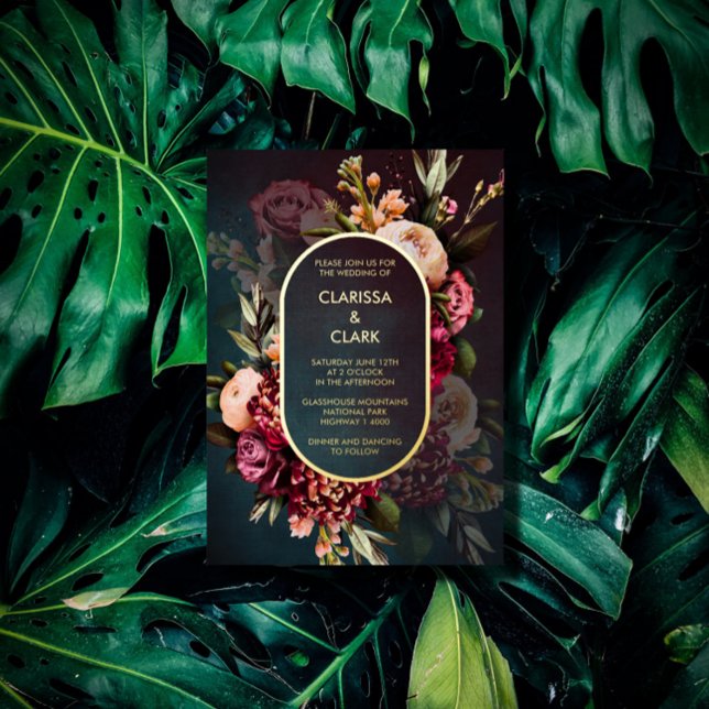 Dark Moody Bold Floral Marsala Wedding Foil Invit Folieneinladung (Von Creator hochgeladen)