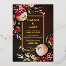 Dark Moody Bold Floral Marsala Wedding Folieneinladung