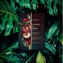 Dark Moody Bold Floral Marsala Wedding Folieneinladung