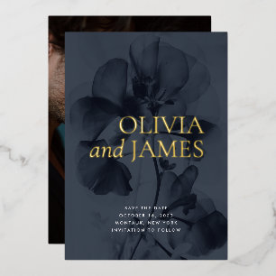Dark Moody Botanical Wedding Foto Save the Date Folieneinladung