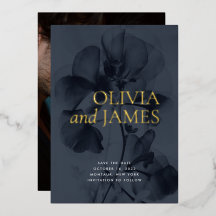 Dark Moody Botanical Wedding Photo Save the Date