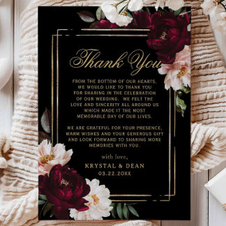 Dark Moody Burgundy Blush Black Floral Wedding Dankeskarte