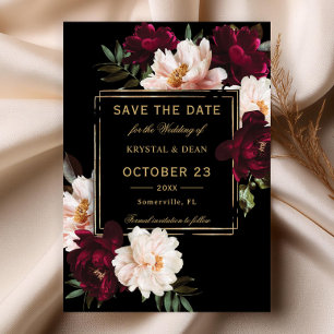 Dark Moody Burgundy Blush Black Floral Wedding Save The Date