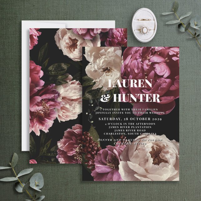 Dark Moody Burgundy Blush Botanische Hochzeit der  Einladung (Von Creator hochgeladen)