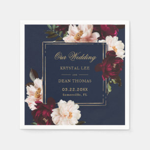 Dark Moody Burgundy Blush Navy Blue Floral Wedding Serviette