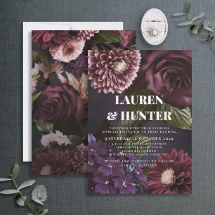 Dark Moody Burgundy Botanischer Hochzeitsinvit Einladung