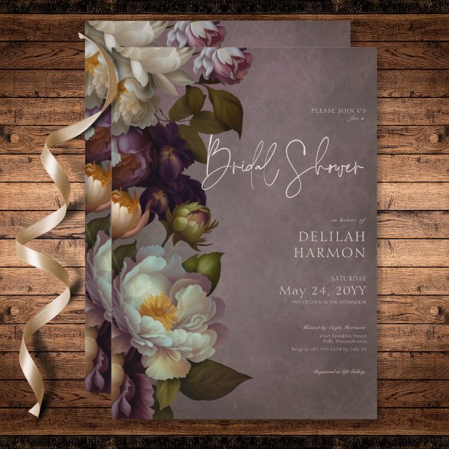 Dark Moody Burgundy & Cream Brautparty Einladung (Dark Moody Burgundy & Cream Floral Bridal Shower Invitation)
