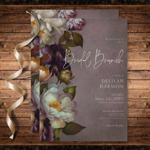 Dark Moody Burgundy & Cream Floral Bridal Brunch Einladung
