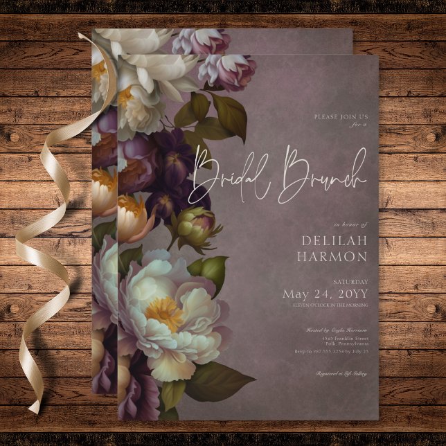 Dark Moody Burgundy & Cream Floral Bridal Brunch Einladung (Dark Moody Burgundy & Cream Floral Bridal Brunch Invitation)