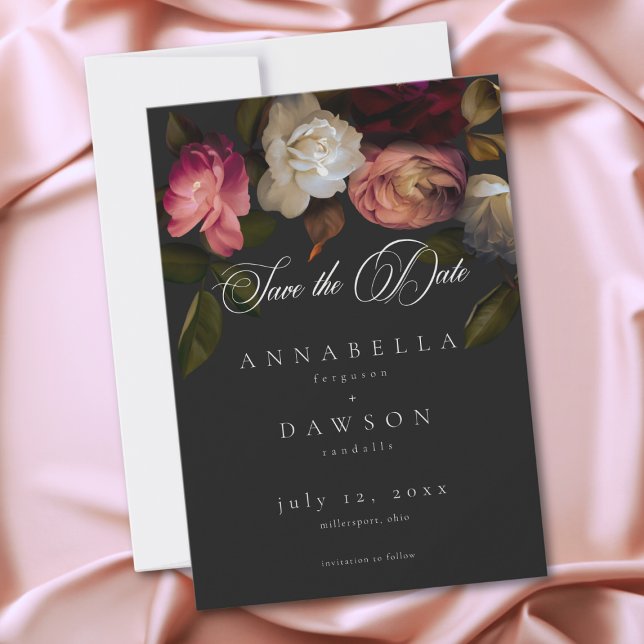 Dark Moody Burgundy Cream Peonies Black Save The Date (Dark Moody Burgundy Cream Peonies Black Save The Date)