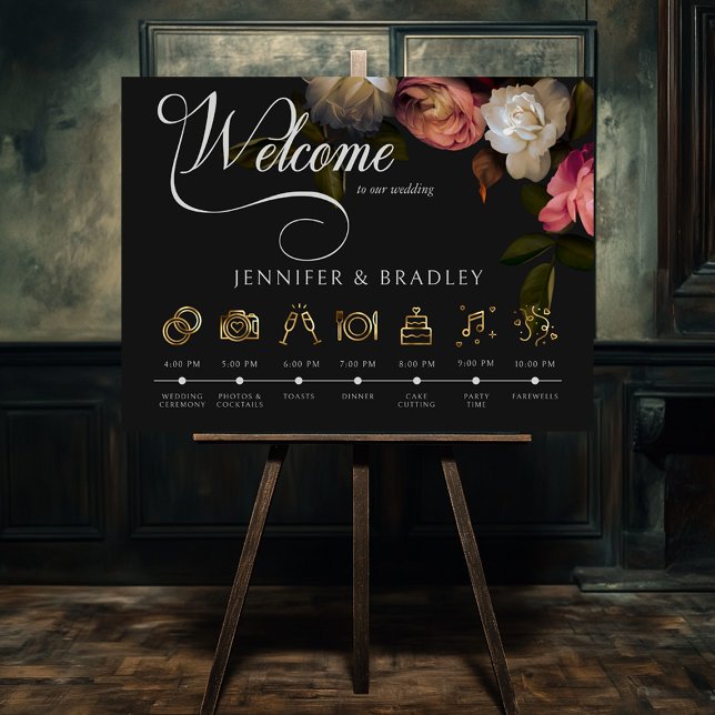 Dark Moody Burgundy & Cream Peonies Order of Event Poster (Von Creator hochgeladen)