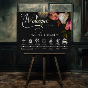Dark Moody Burgundy & Cream Peonies Order of Event Poster