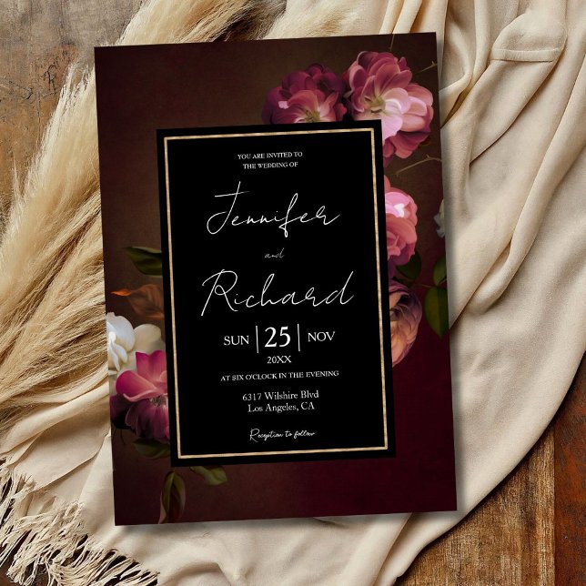 Dark Moody Dutch Old Masters Rust Floral Wedding Einladung (Von Creator hochgeladen)