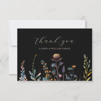 Dark Moody Elegant Floral Black Wedding Dankeskarte