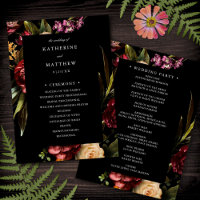 Dark + Moody Elegant Floral Black Wedding Programm