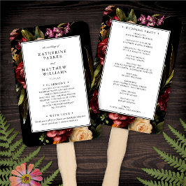 Dark + Moody Elegant Floral Black Wedding Programm Fächer