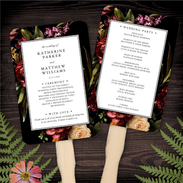 Dark + Moody Elegant Floral Black Wedding Programm Fächer (Von Creator hochgeladen)
