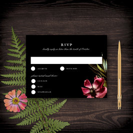 Dark + Moody Elegant Floral Black Wedding RSVP Einladung