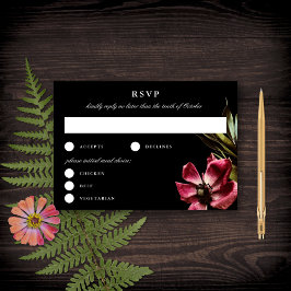 Dark + Moody Elegant Floral Black Wedding RSVP Karte
