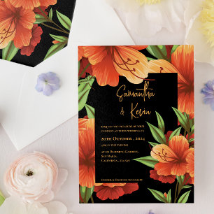 Dark Moody Elegant Orange Floral Wedding Einladung