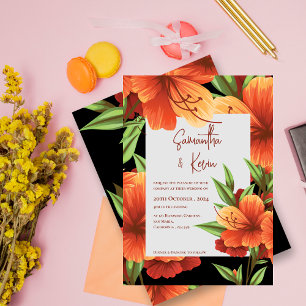 Dark Moody Elegant Orange Floral Wedding Einladung