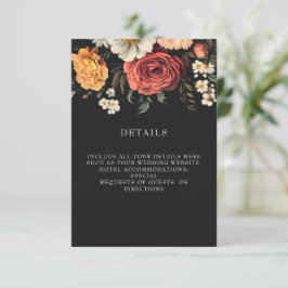 Dark + Moody Elegant Schwarze Hochzeit mit Flora Begleitkarte