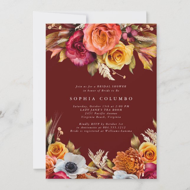 Dark Moody Fall Floral lRomantic Bridal Shower  Einladung (Vorderseite)