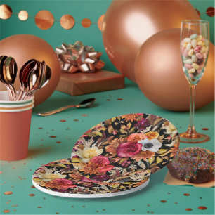 Dark Moody Fall Floral Romantisches Brautparty Pappteller