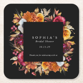 Dark Moody Fall Floral Romantisches Brautparty Rechteckiger Pappuntersetzer