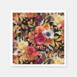 Dark Moody Fall Floral Romantisches Brautparty Serviette