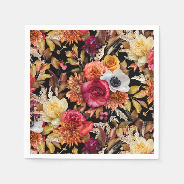 Dark Moody Fall Floral Romantisches Brautparty Serviette (Vorderseite)