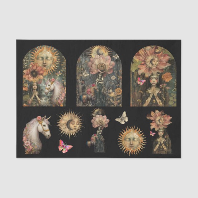 Dark Moody Fantasy Garden Girls Decoupage Seidenpapier (Vorderseite)