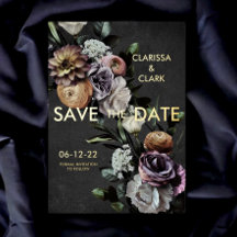 Dark Moody Floral Black & Lila Save the Date