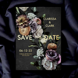 Dark Moody Floral Black & Lila Save the Date Folieneinladung