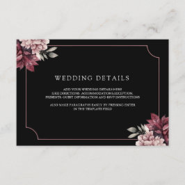 Dark Moody Floral Frame Black Wedding Details Begleitkarte